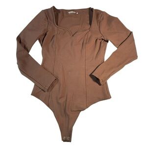 Abercrombie & Fitch Soft A&F Brown Long Sleeve Bodysuit Medium Sweetheart Neck